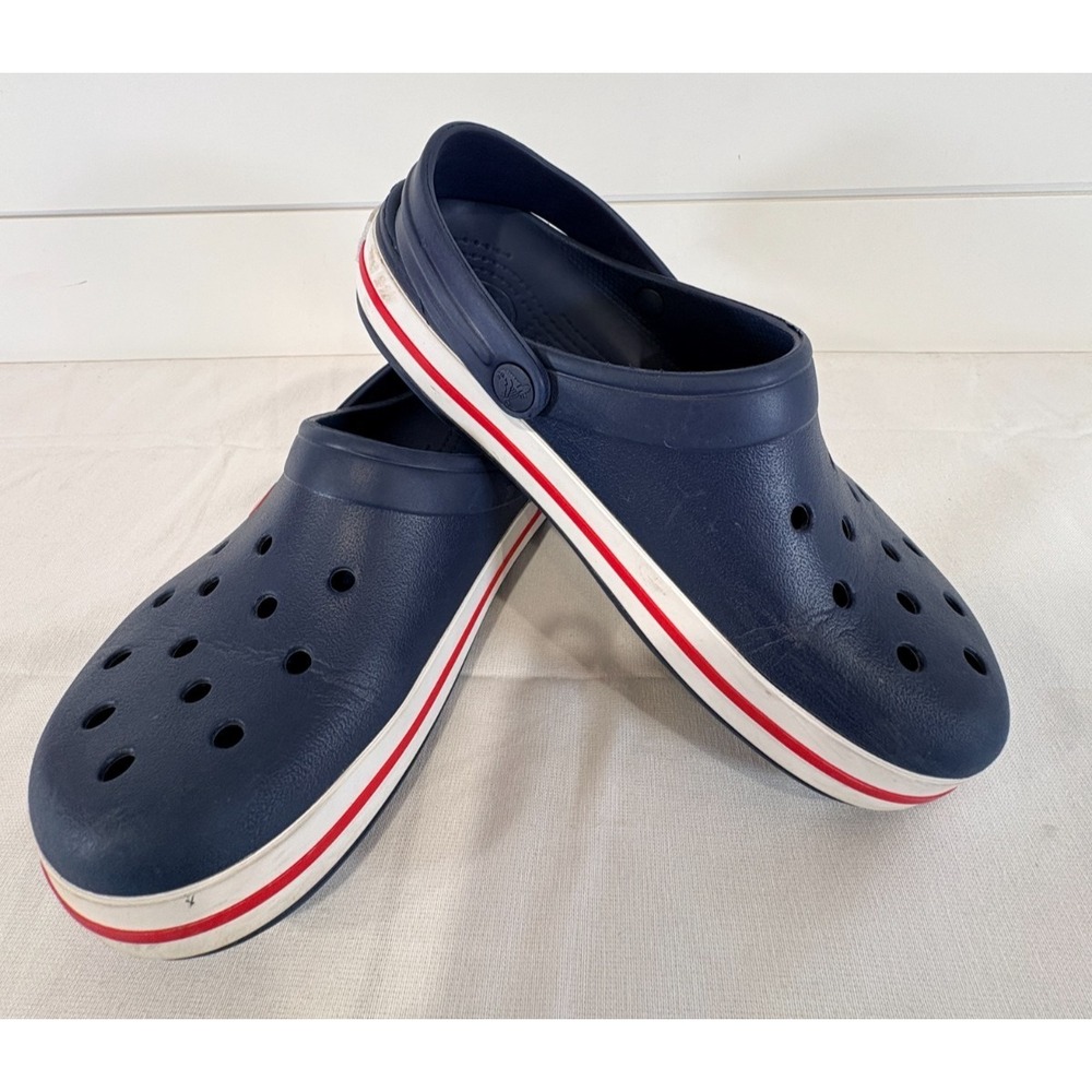 Crocs Crocband Navy Blue White Red Slip-On Clogs Adult Unisex Men's 5 Women's‎ 7